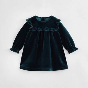 Girls Green Velvet Ruffle Dress Size 4T | Holiday Party | Long Sleeve